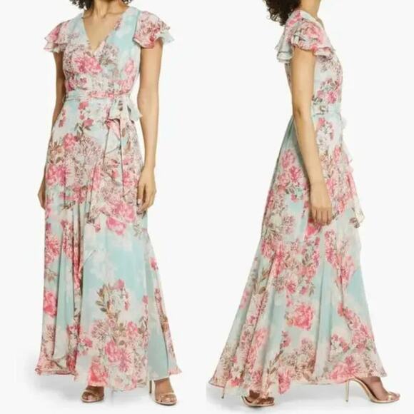 Eliza J Floral Chiffon Maxi Dress, Cottage 4 | NWOT Romantic Wedding Guest Gown - Picture 2 of 10
